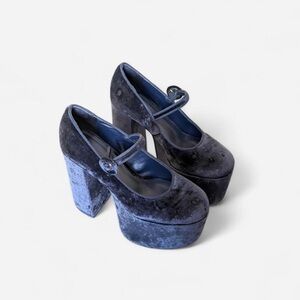 Cult Gaia Velvet Platform Mary Jane Shoes - Dark Blue